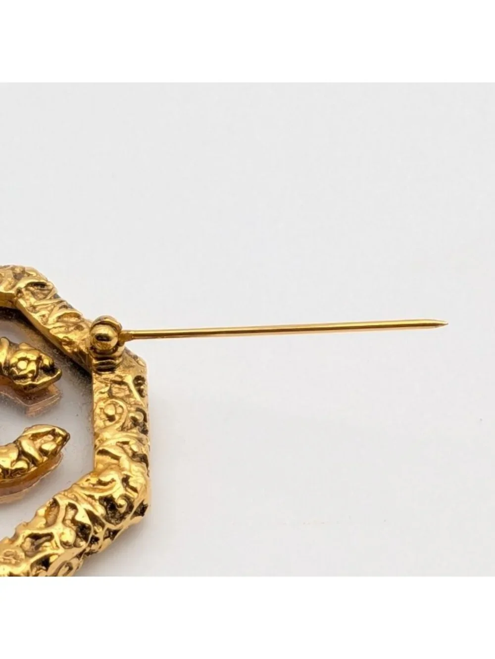 Chanel Brooch CC Logo Lava Gold Clear Vintage